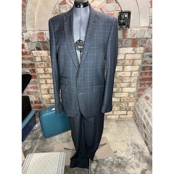 Angelo di Franco suit plaid charcoal white - Picture 1 of 16